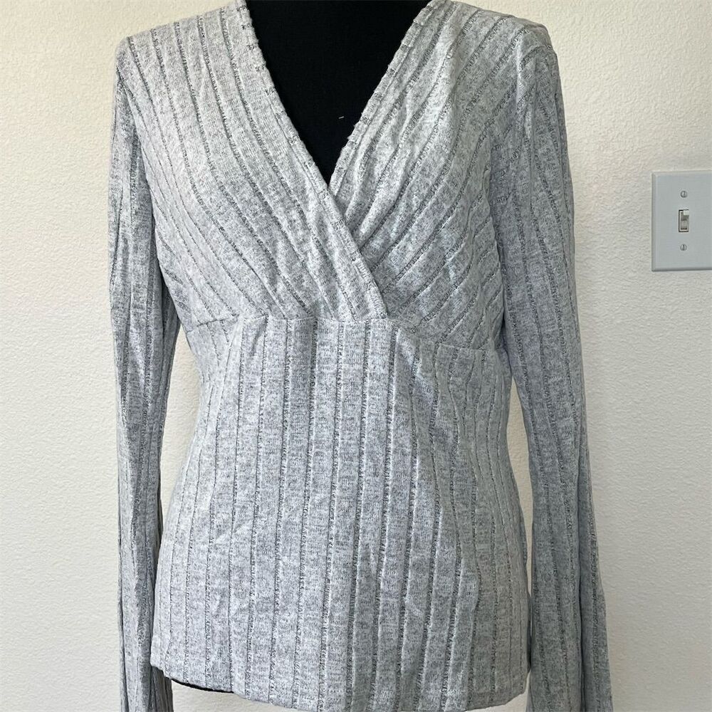SHEIN Women's XL Gray Ribbed Surplice Neck Sweater​​